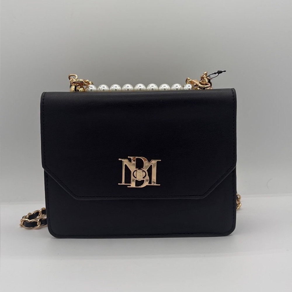 Badgley Mischka Black on Black Double Crossbody Bag with Pearls